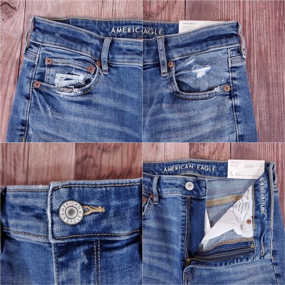 NWT American Eagle Womens 6/28W Super Hi-Rise Flare Jeans Distressed Raw Hem - Picture 4 of 16